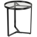 Pagalbinis staliukas su stiklu ir metaline koja, 45 cm, juodas