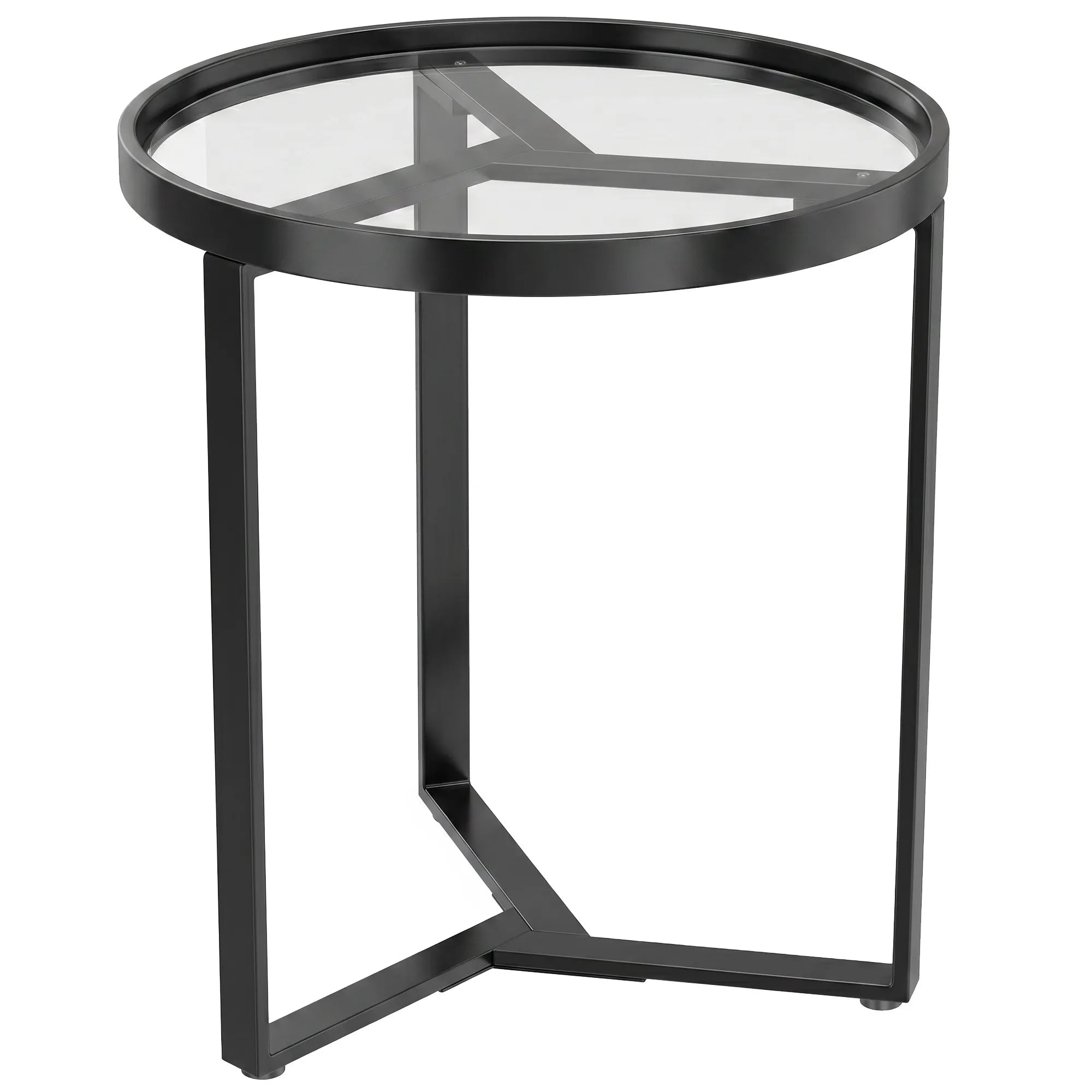 Pagalbinis staliukas su stiklu ir metaline koja, 45 cm, juodas