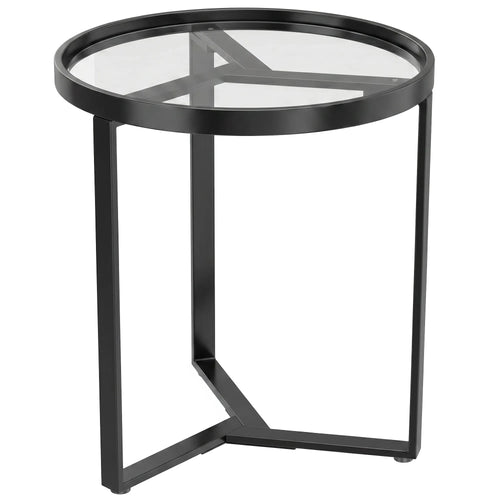 Pagalbinis staliukas su stiklu ir metaline koja, 45 cm, juodas