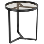 Pagalbinis staliukas su stiklu ir metaline koja, 45 cm, juodas