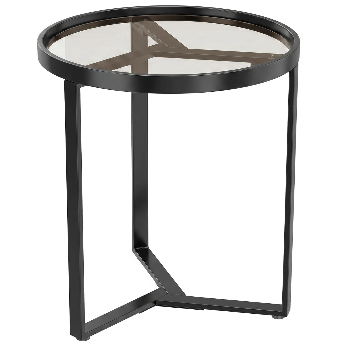 Pagalbinis staliukas su stiklu ir metaline koja, 45 cm, juodas