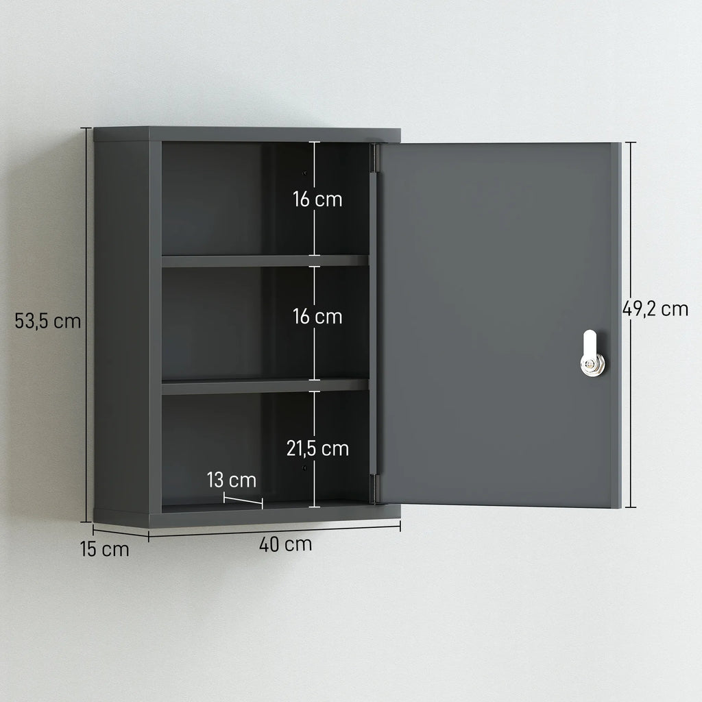 Pakabinama vaistinėlė iš plieno 40x15x53,5 cm tamsiai pilka