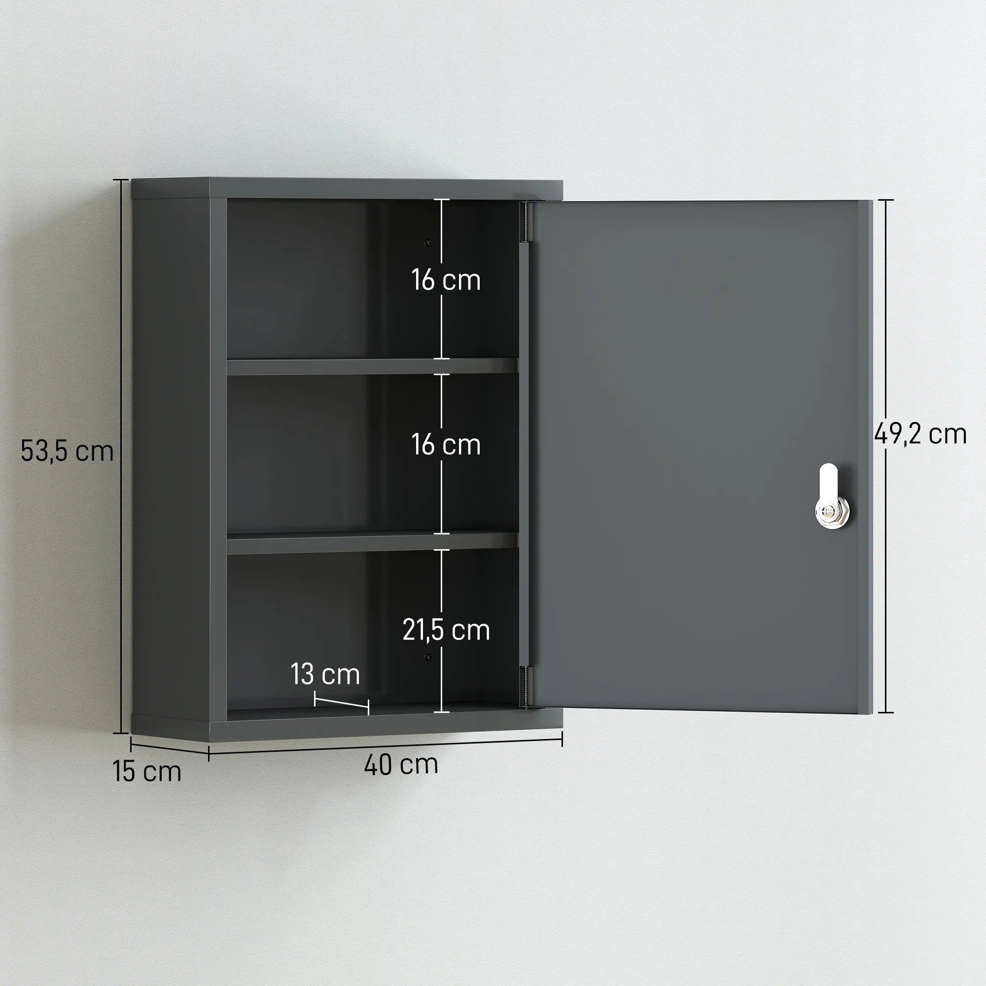 Pakabinama vaistinėlė iš plieno 40x15x53,5 cm tamsiai pilka