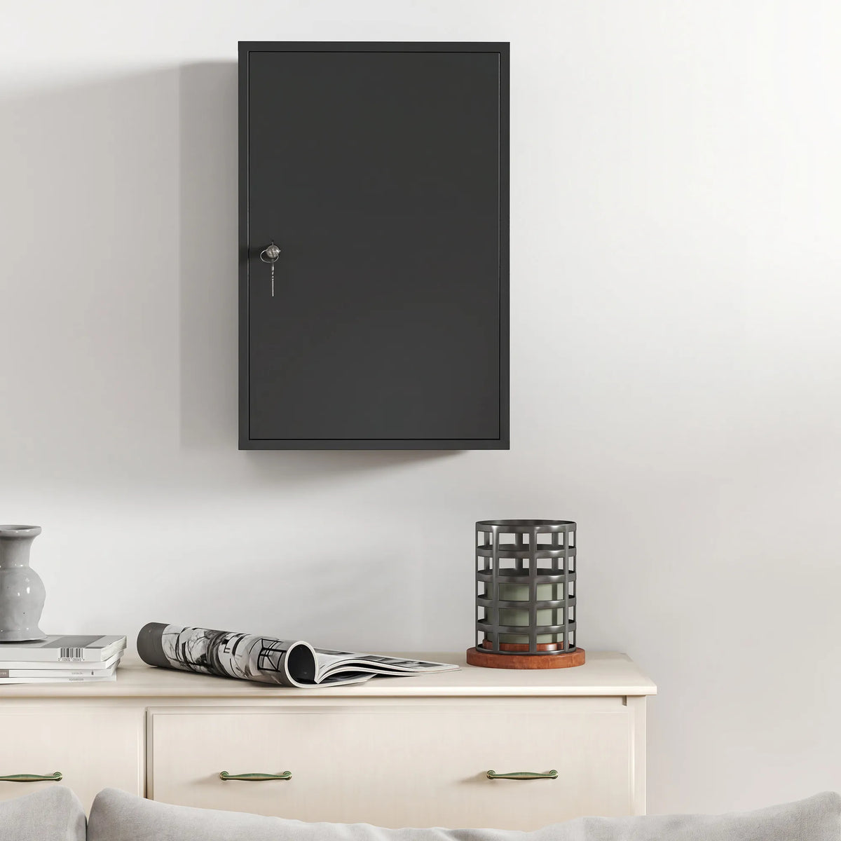 Pakabinama vaistinėlė su 3 lentynomis ir 2 raktais, 40 × 18 × 60 cm, juoda