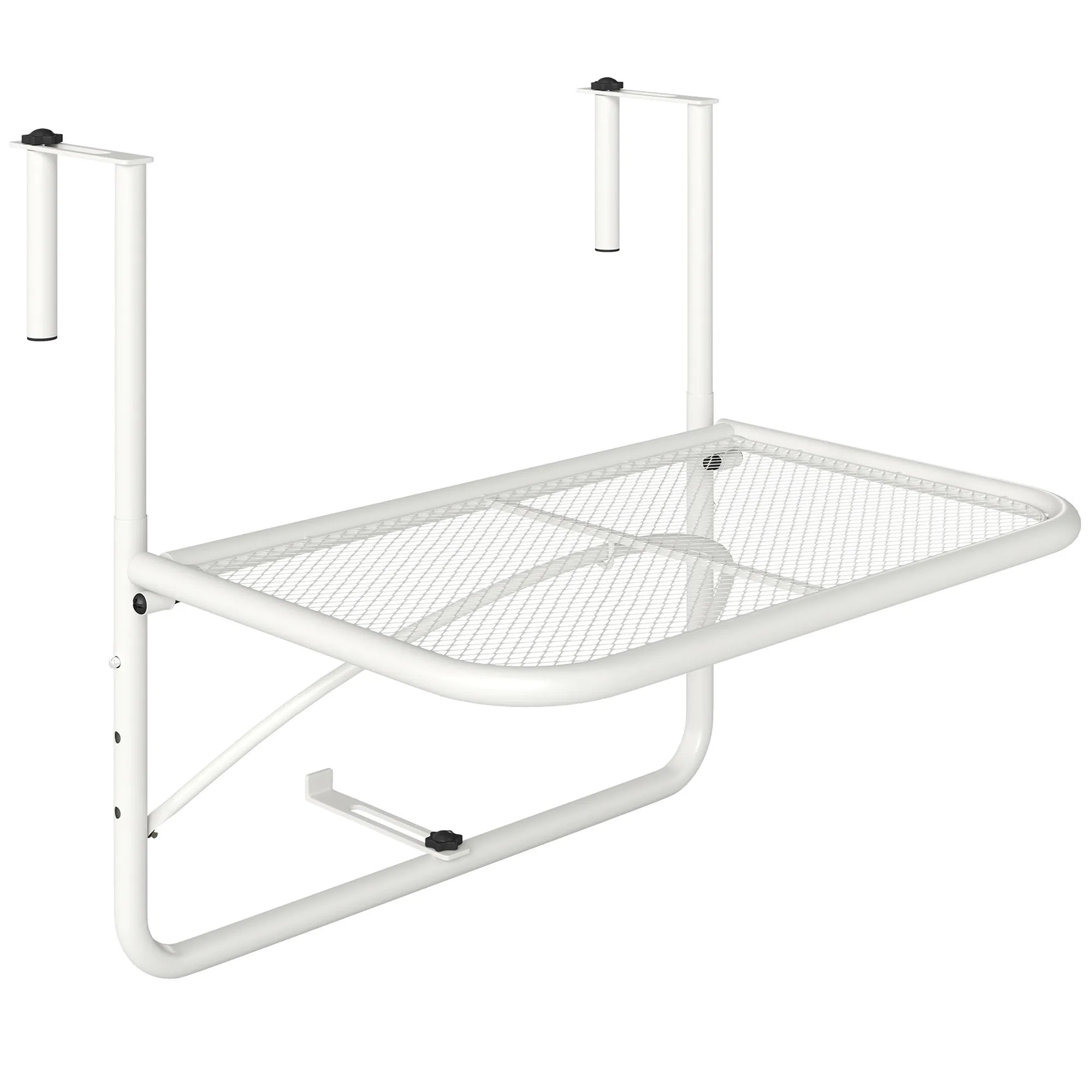 Pakabinamas balkono stalas metalinis 60x56 cm reguliuojamo aukščio baltas