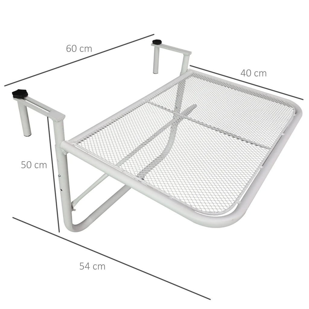 Pakabinamas balkono stalas metalinis 60x56 cm reguliuojamo aukščio baltas