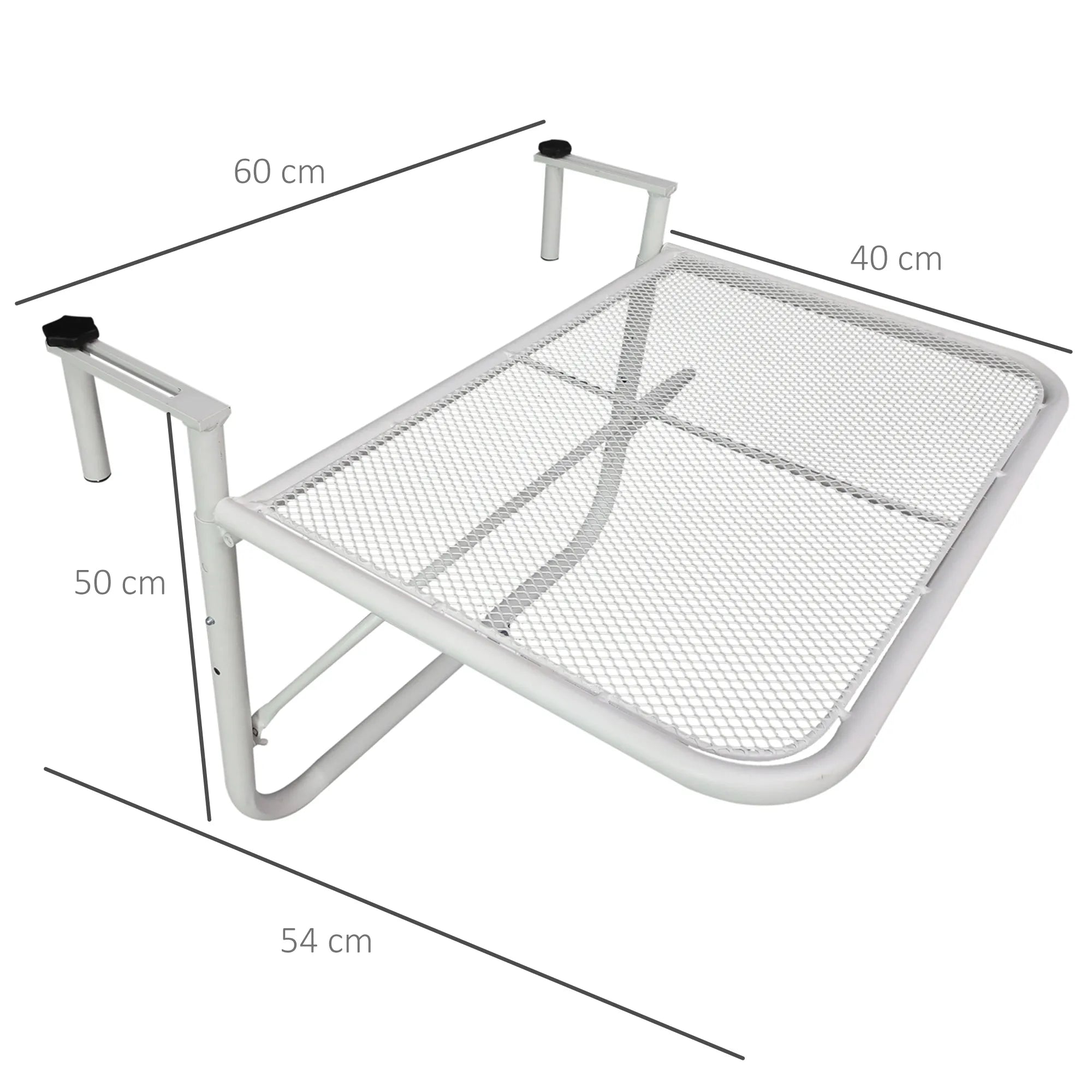 Pakabinamas balkono stalas metalinis 60x56 cm reguliuojamo aukščio baltas