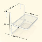 Pakabinamas balkono stalas metalinis 60x56 cm reguliuojamo aukščio baltas