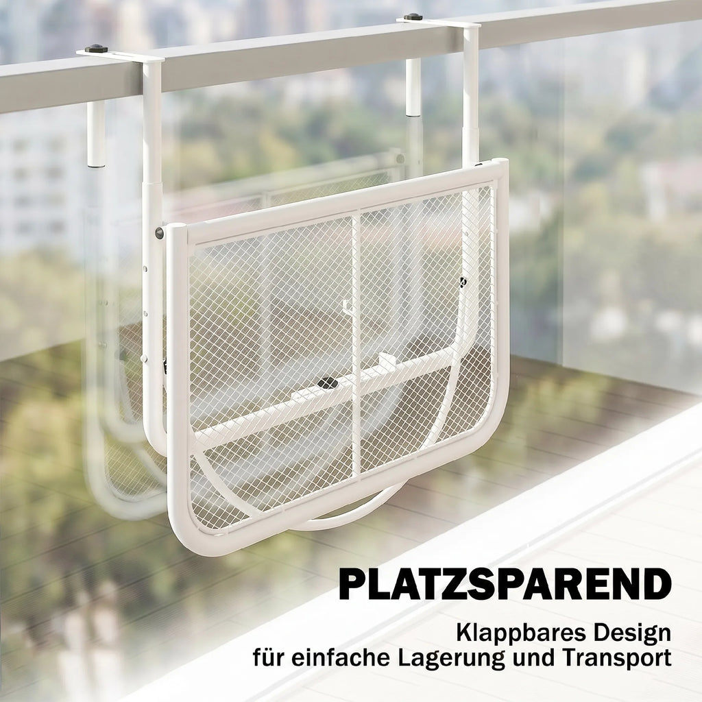 Pakabinamas balkono stalas metalinis 60x56 cm reguliuojamo aukščio baltas