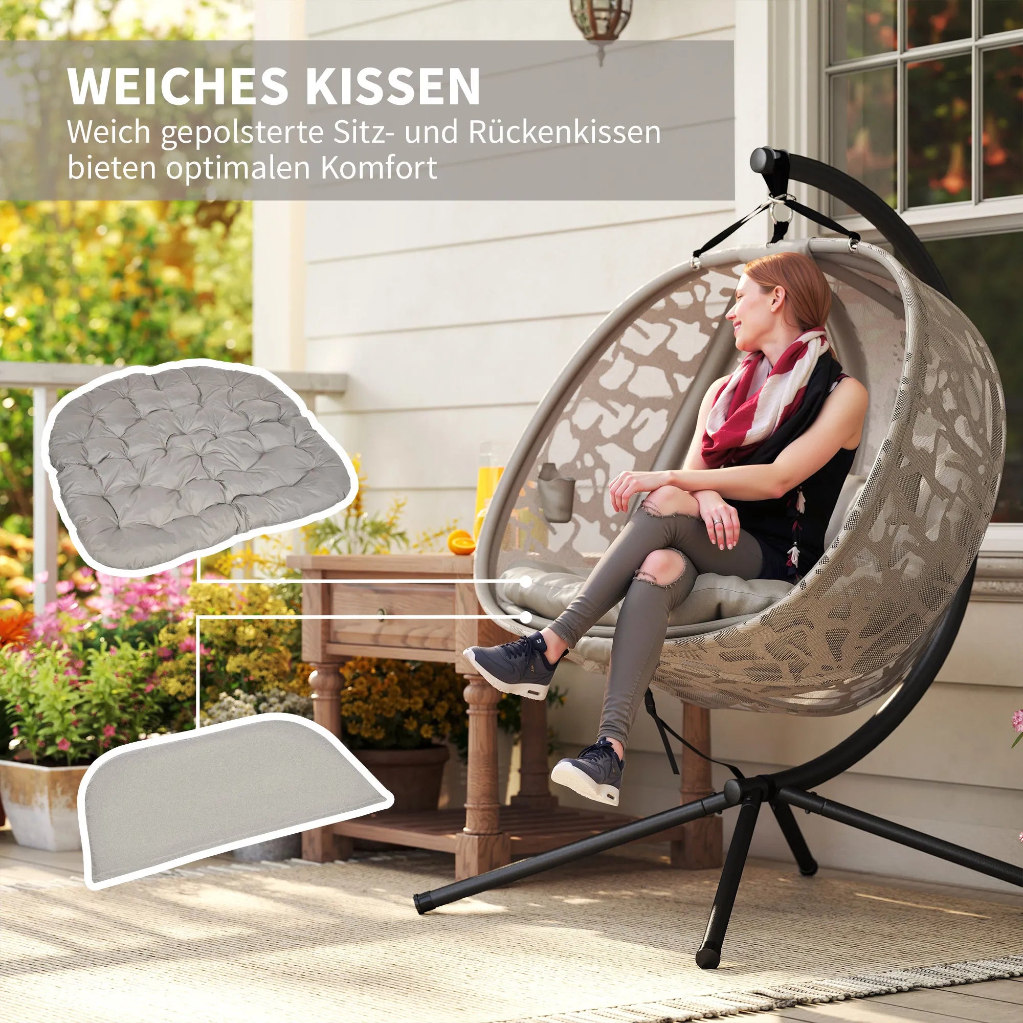 Pakabinamas krėslas, skirtas 2 asmenims, sulankstomas, smėlio spalvos