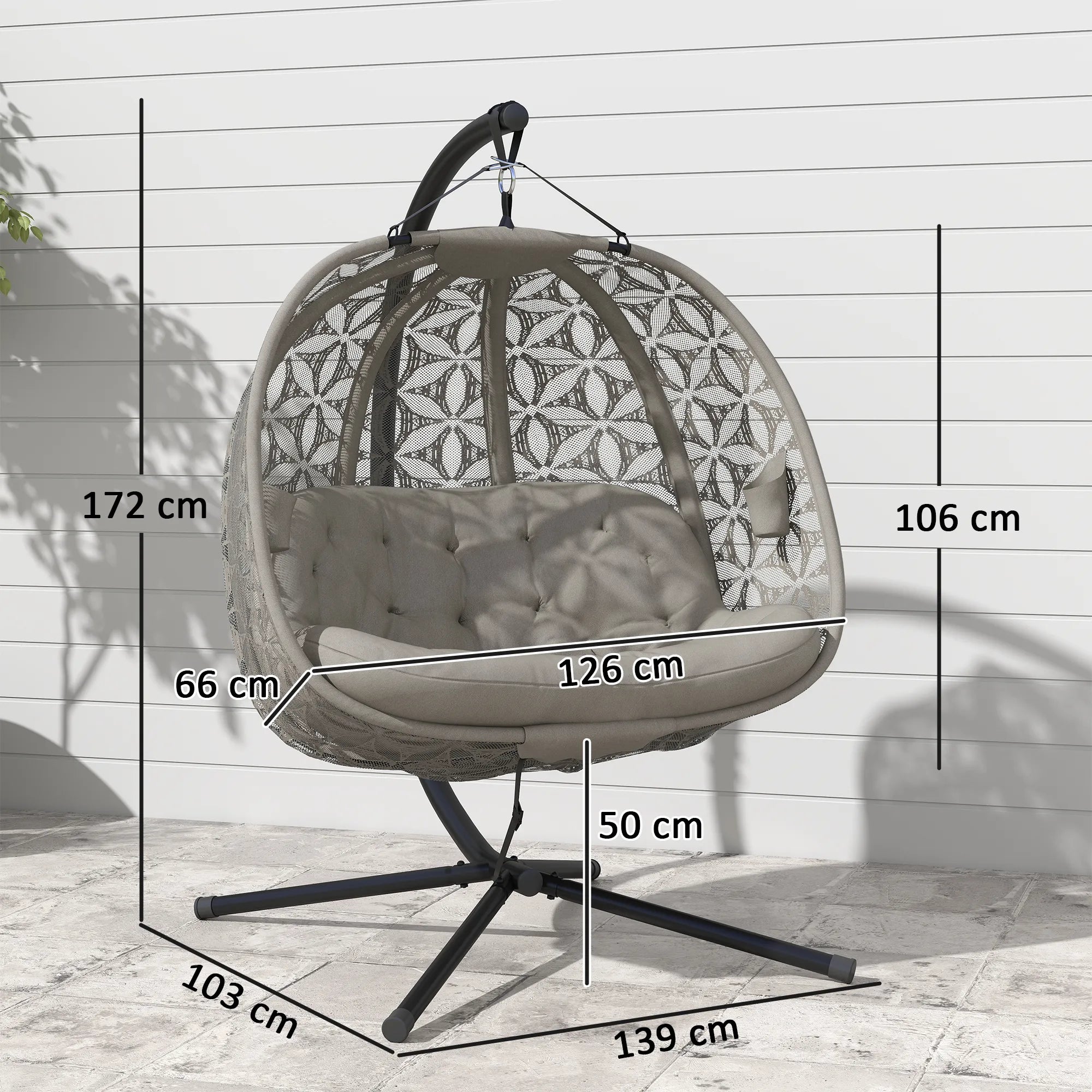 Pakabinamo krėslo matmenų schema centimetrais