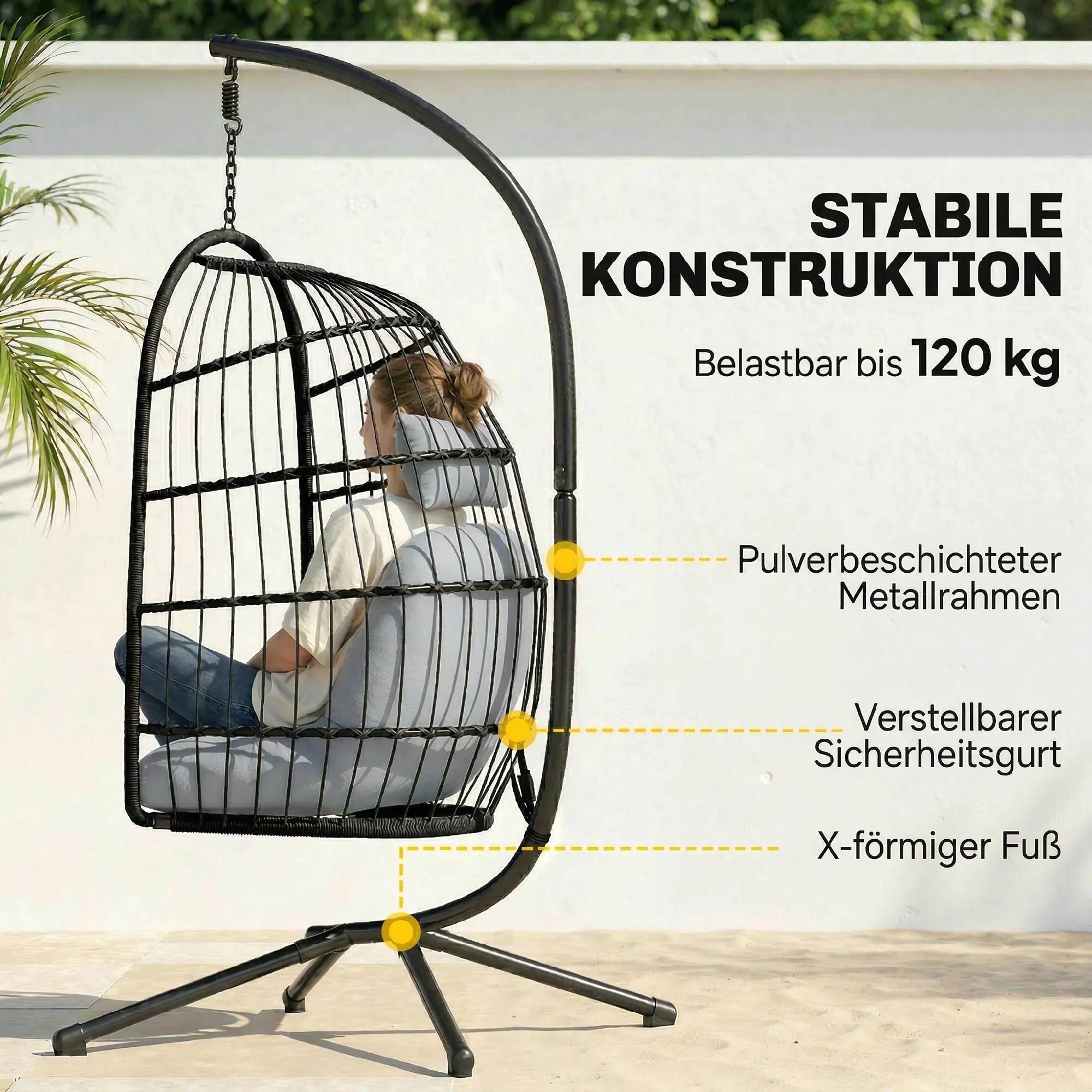 Rėmo konstrukcijos schema su sėdinčia moterimi ir kate, pažymėtos pagrindinės detalės