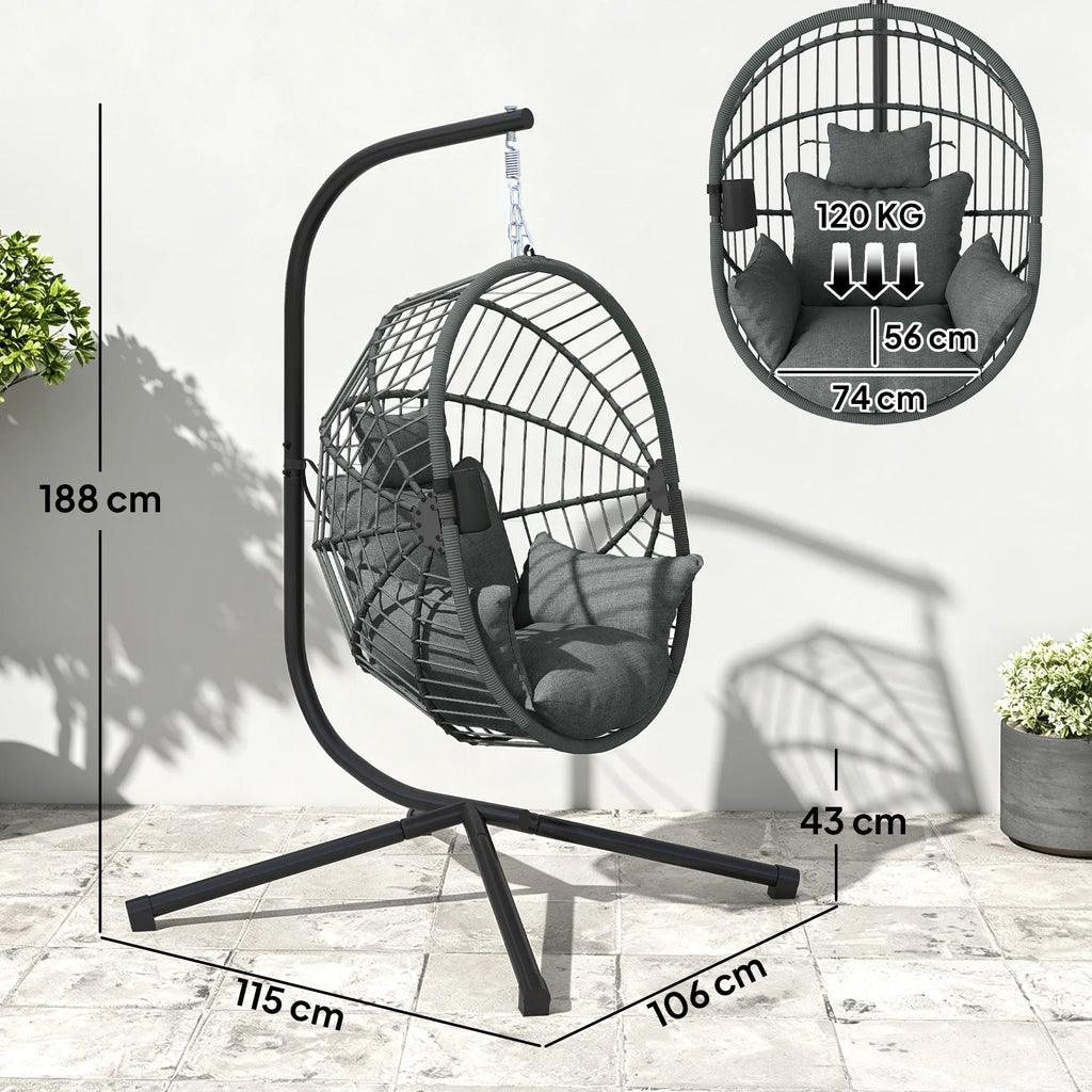 Pakabinamas krėslas sulankstomas, iki 120 kg, pilkas