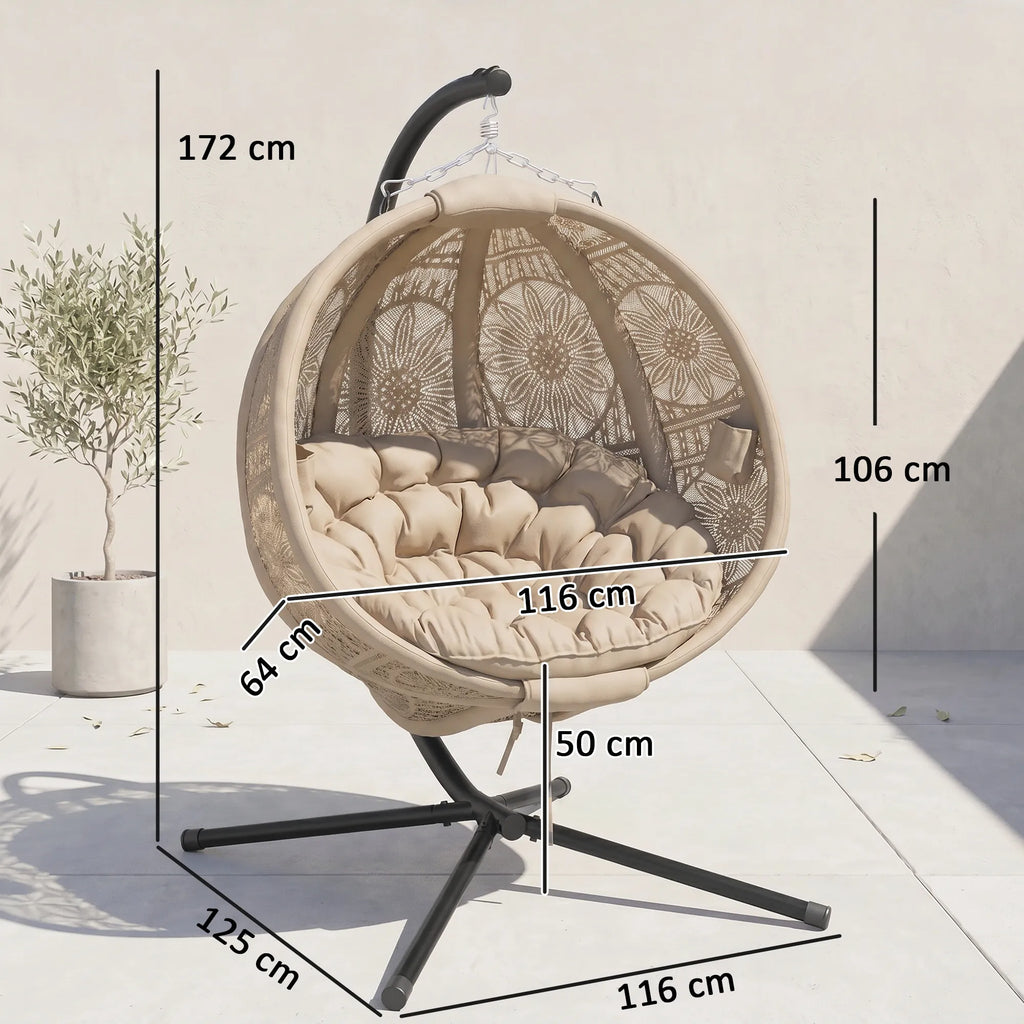 Pakabinamas krėslas sulankstomas, iki 120 kg, smėlio spalvos