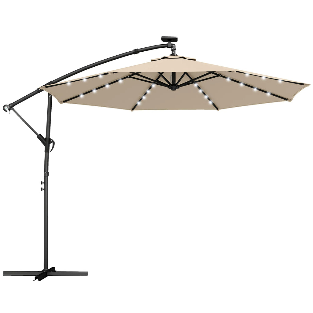 Pakabinamas saulės skėtis su LED apšvietimu 300 cm smėlio spalvos