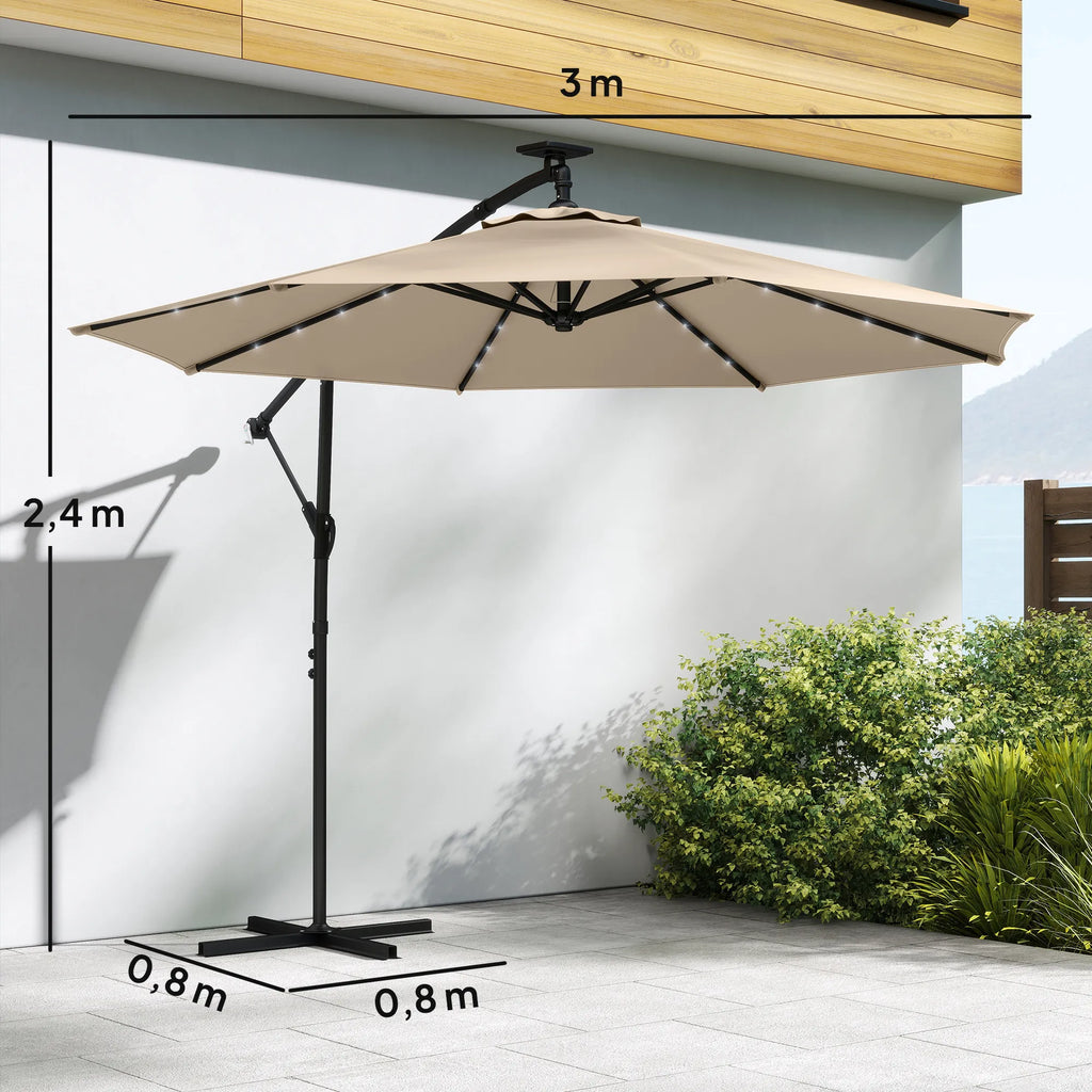 Pakabinamas saulės skėtis su LED apšvietimu 300 cm smėlio spalvos