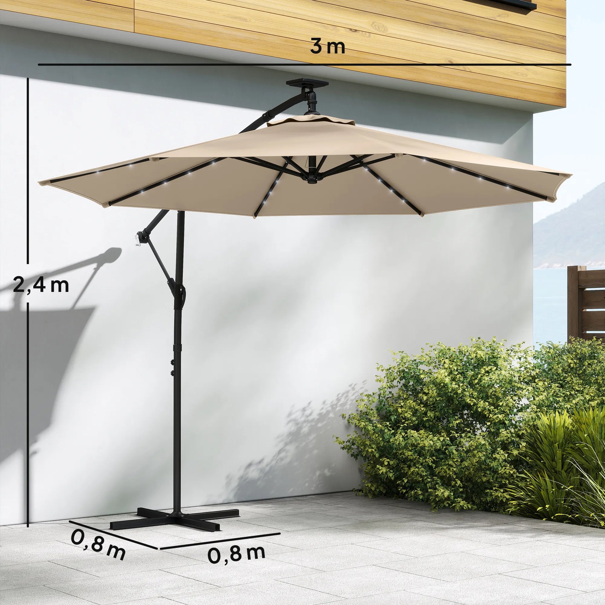 Pakabinamas saulės skėtis su LED apšvietimu 300 cm smėlio spalvos