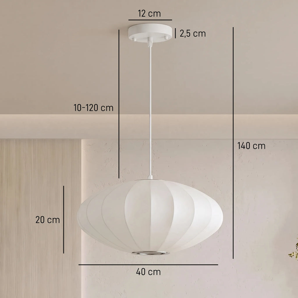 Šviestuvo matmenų schema su pakabinimo aukščiu ir skersmeniu centimetrais
