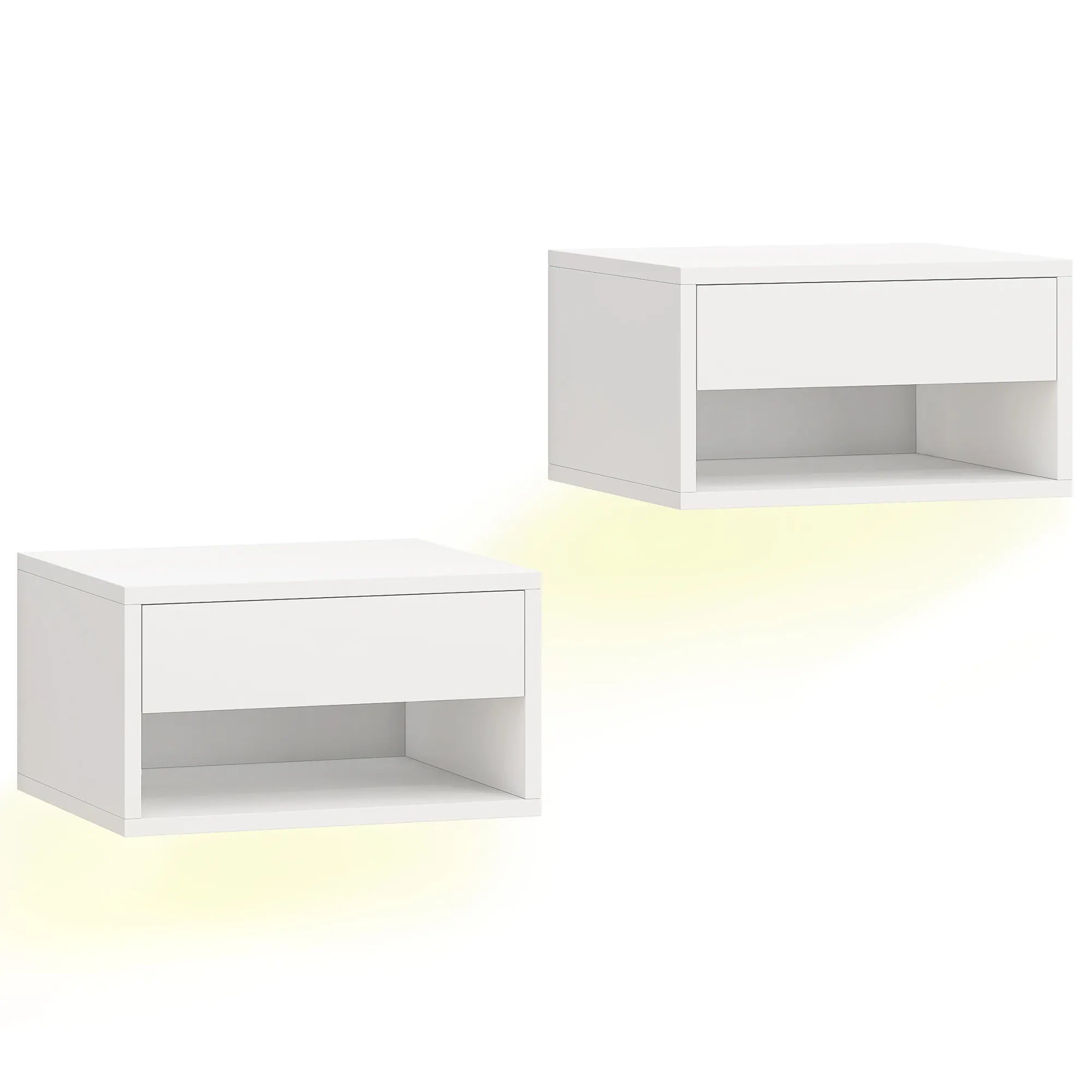 Pakabinami naktiniai staleliai 2 vnt. su RGB LED apšvietimu balti