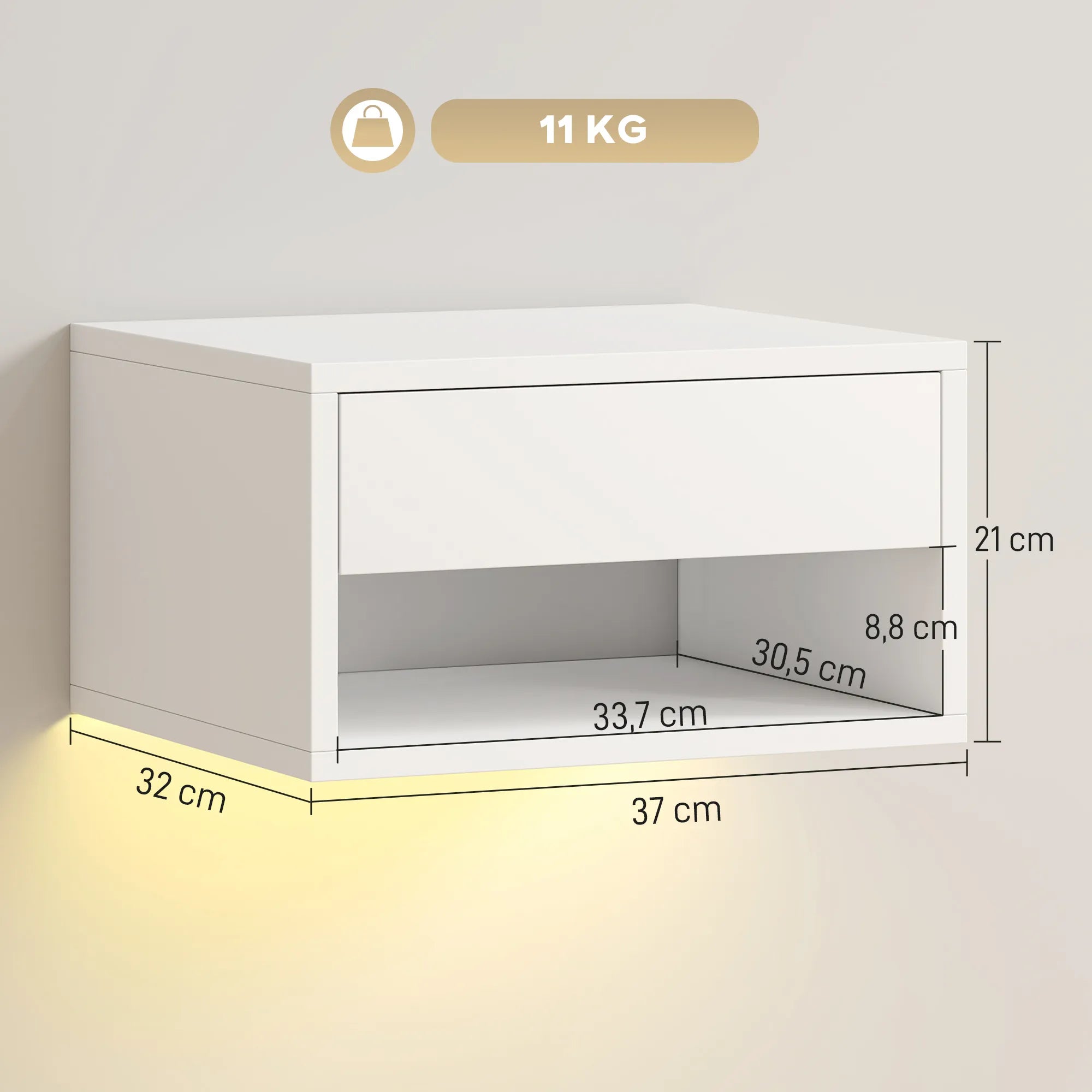 Pakabinami naktiniai staleliai 2 vnt. su RGB LED apšvietimu balti