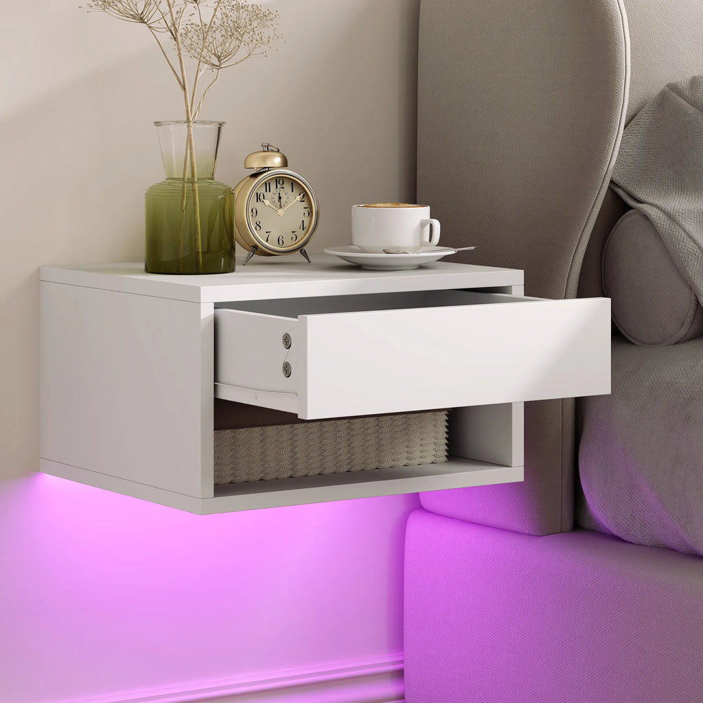 Pakabinami naktiniai staleliai 2 vnt. su RGB LED apšvietimu balti
