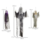 Pakabinamų skeletų-vaiduoklių rinkinys, 3 vnt., helovino dekoracija, 90/110/200 cm