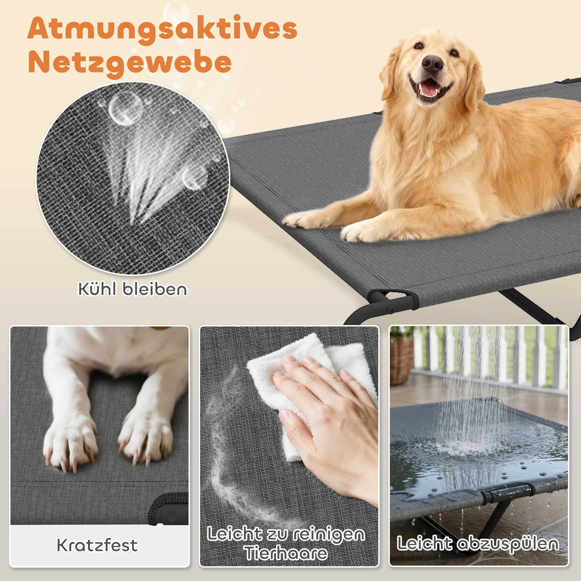 Pakeliamas šunų gultas lauko ir vidaus erdvėms – pilkas audinys – 152 x 94 cm
