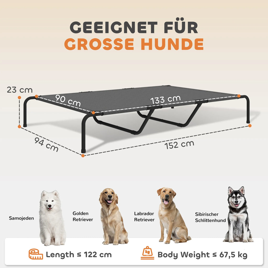 Pakeliamas šunų gultas lauko ir vidaus erdvėms – pilkas audinys – 152 x 94 cm