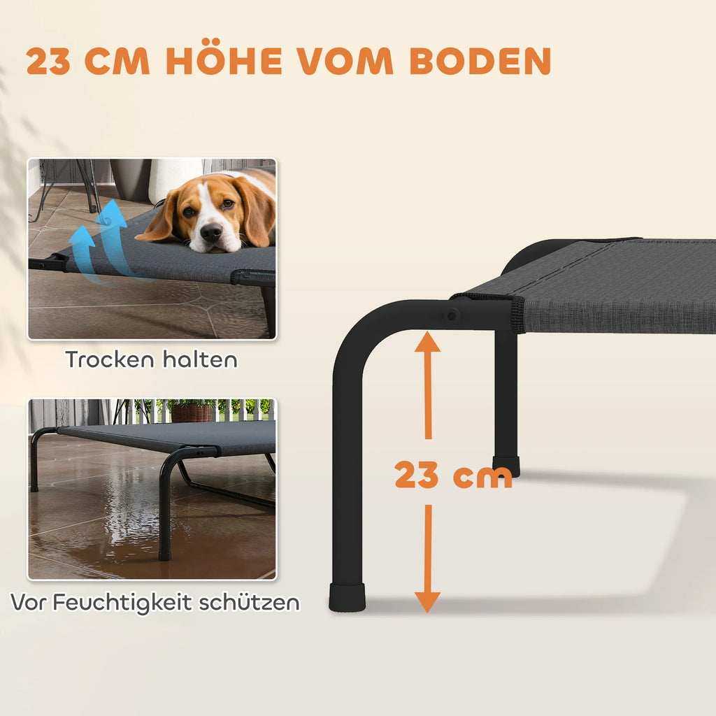 Pakeliamas šunų gultas lauko ir vidaus erdvėms – pilkas audinys – 152 x 94 cm