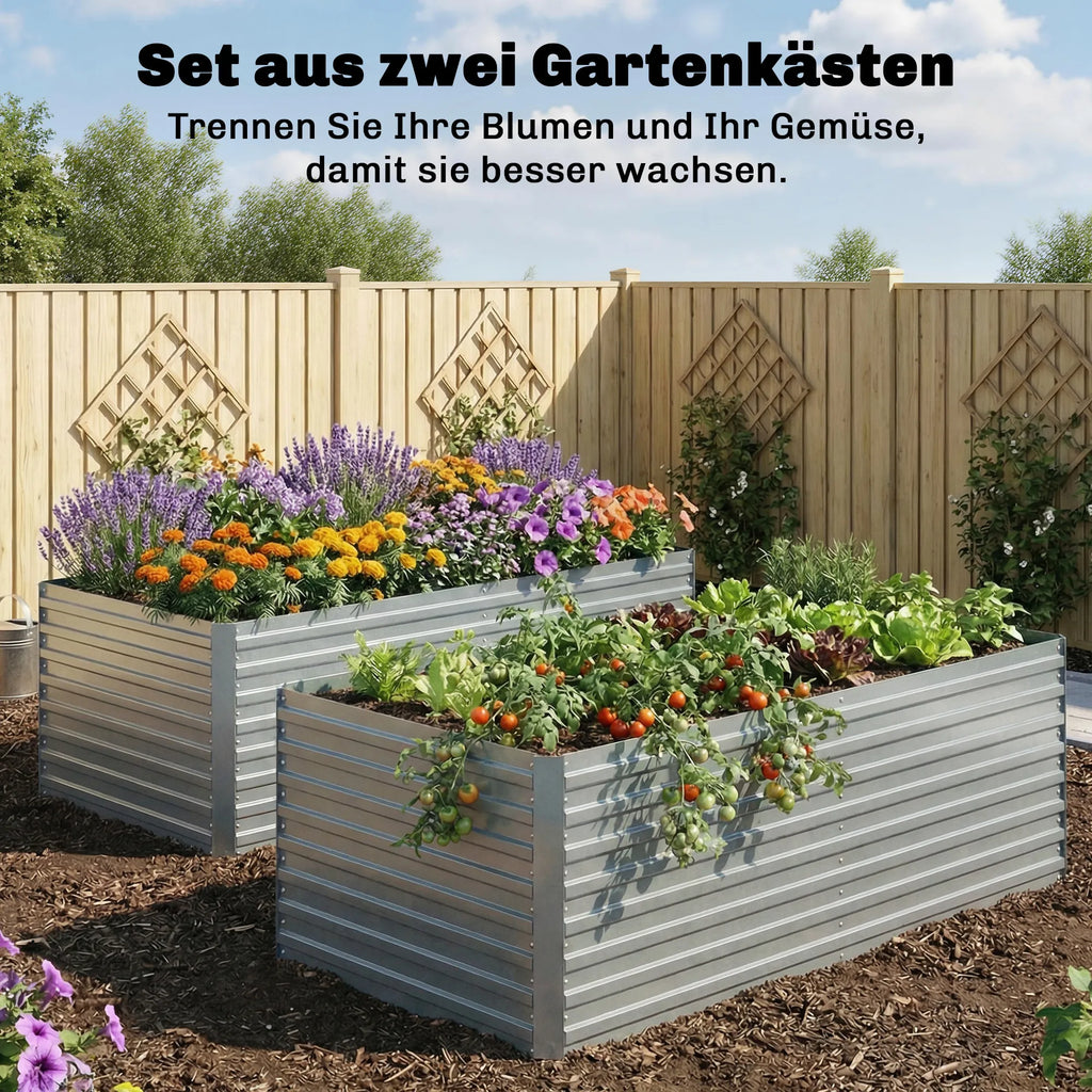 Pakeltos lysvės, 180x90x60 cm, 2 vnt., cinkuoto plieno, sidabrinės