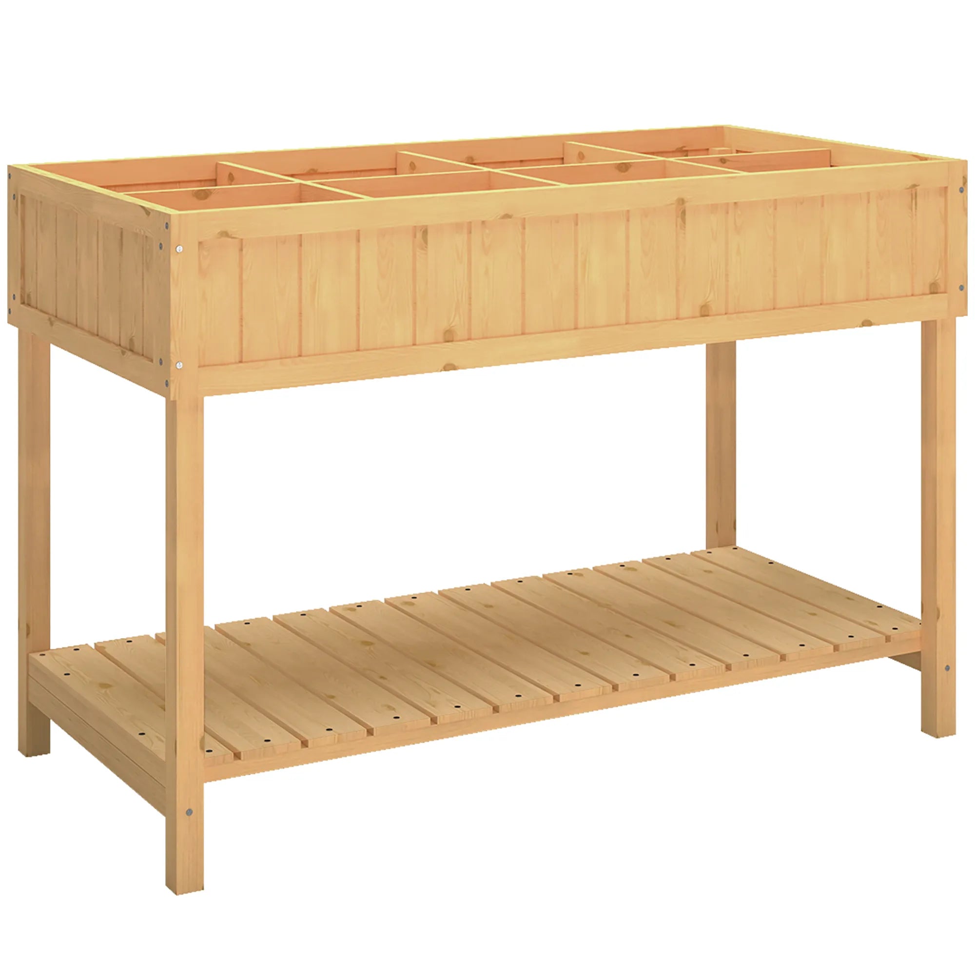 Pakopinė pakelta medinė lysvė su 8 skyriais ir lentyna 110x46x76 cm natūrali