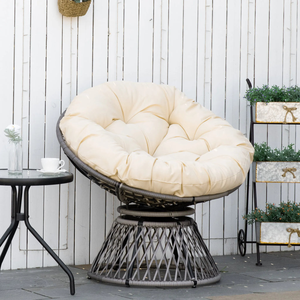 Papasan kėdė, pinti krėslai, sėdimoji pagalvėlė, dirbtinis rotangas, sukiojama, metalinis rėmas, 87 x 97 x 86 cm, smėlio spalvos