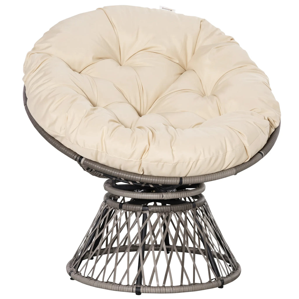 Papasan kėdė, pinti krėslai, sėdimoji pagalvėlė, dirbtinis rotangas, sukiojama, metalinis rėmas, 87 x 97 x 86 cm, smėlio spalvos