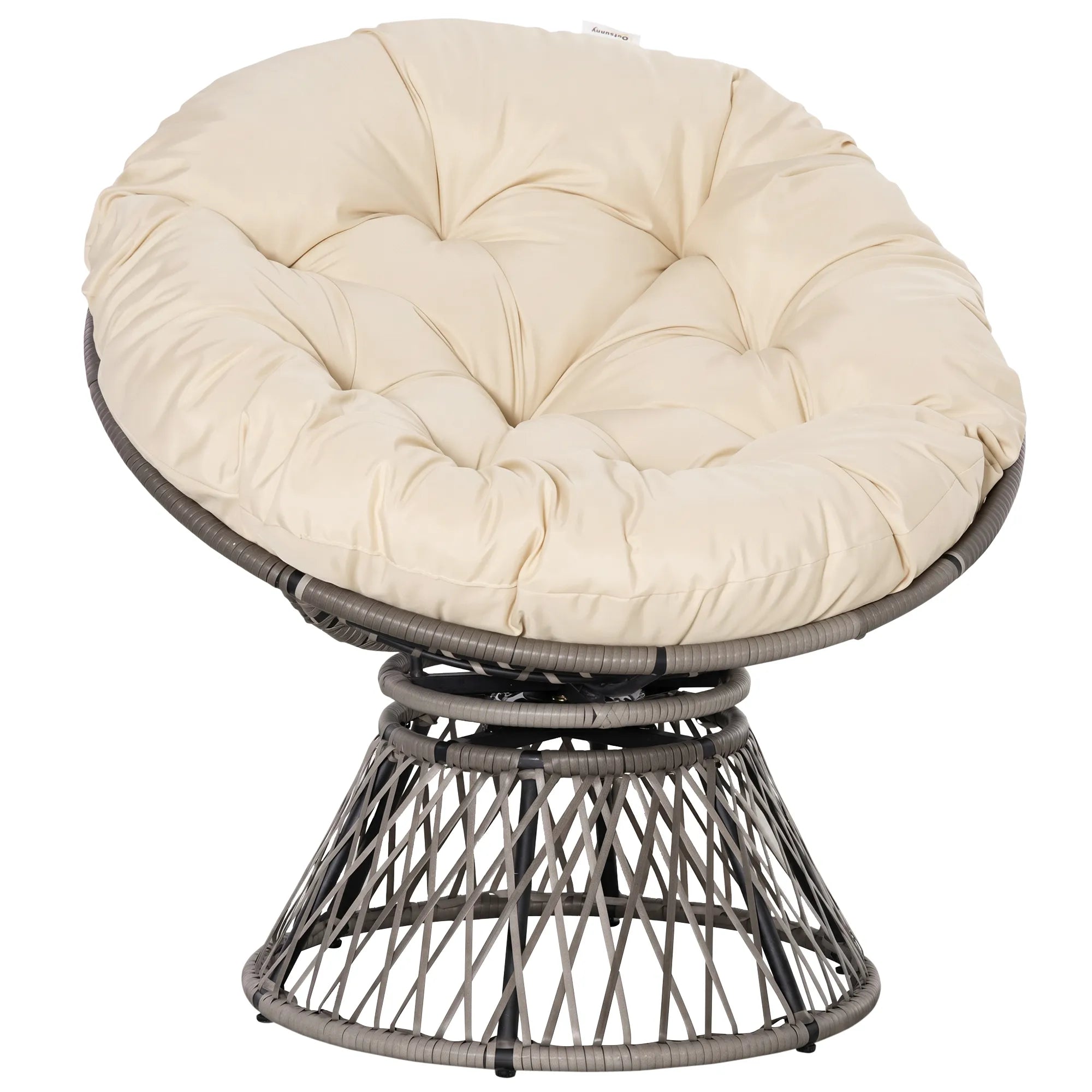 Papasan kėdė, pinti krėslai, sėdimoji pagalvėlė, dirbtinis rotangas, sukiojama, metalinis rėmas, 87 x 97 x 86 cm, smėlio spalvos