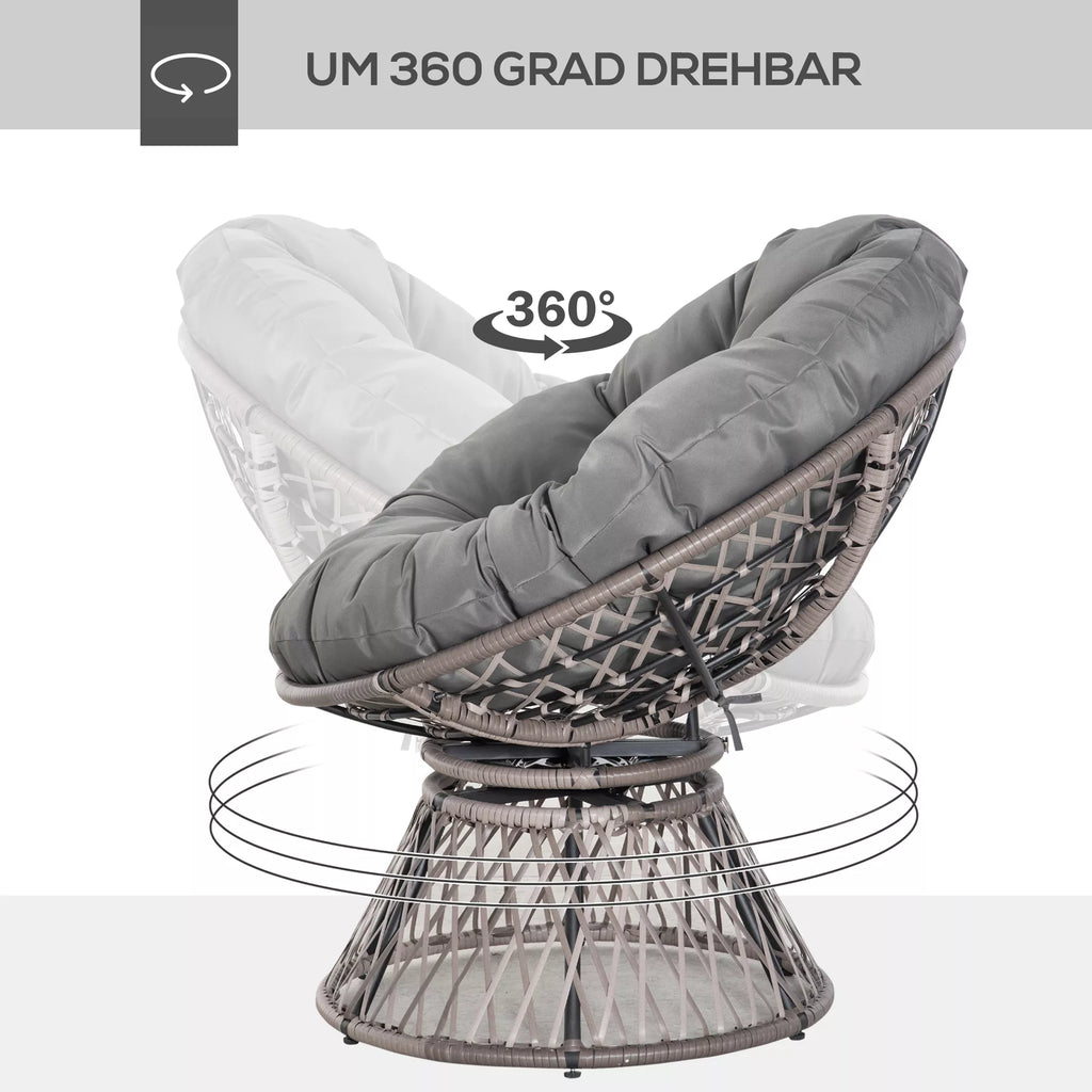 Papasano kėdė su pagalve, besisukanti 360°, pilka