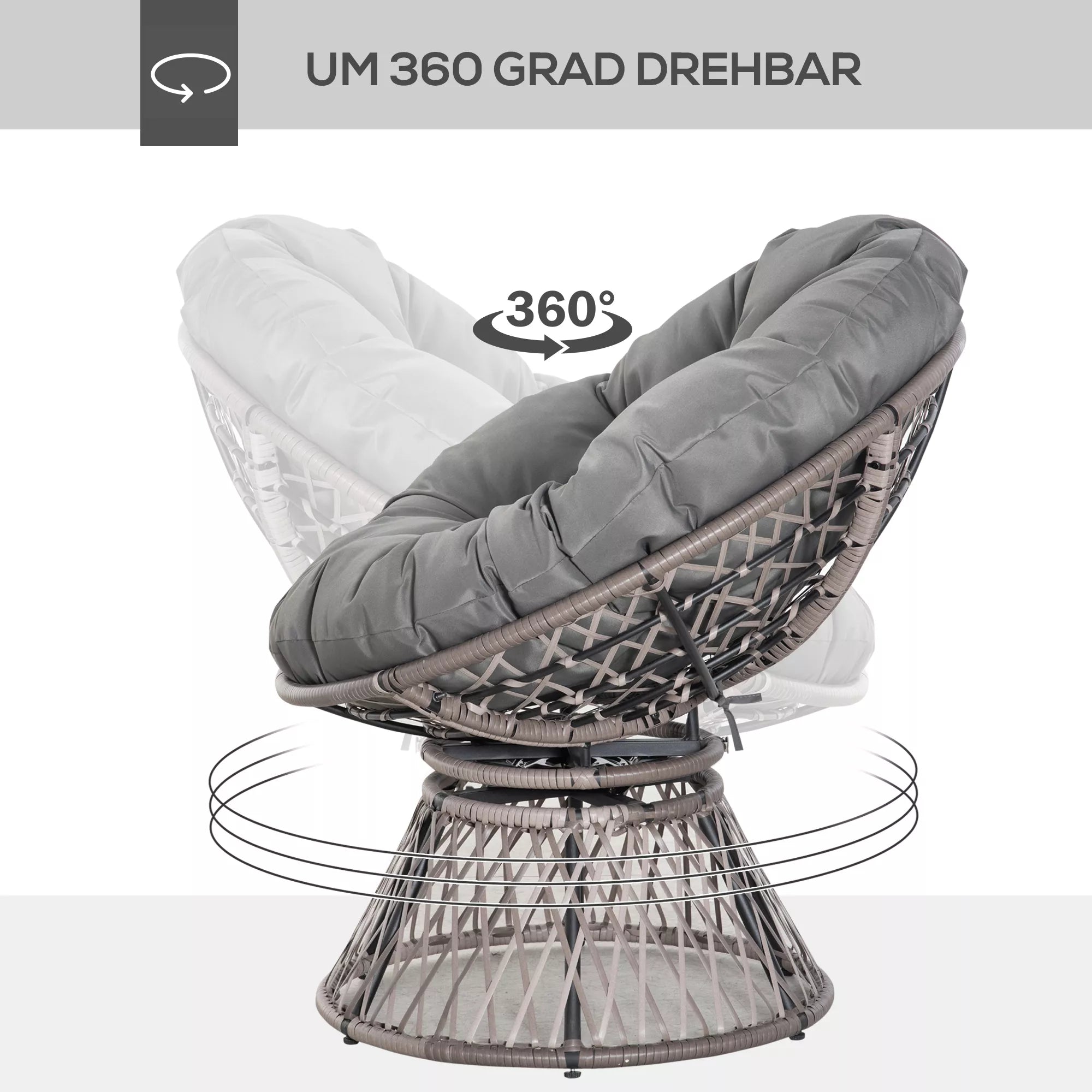 Papasano kėdė su pagalve, besisukanti 360°, pilka