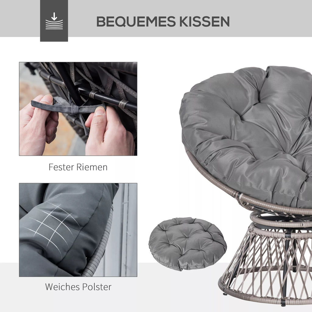 Papasano kėdė su pagalve, besisukanti 360°, pilka