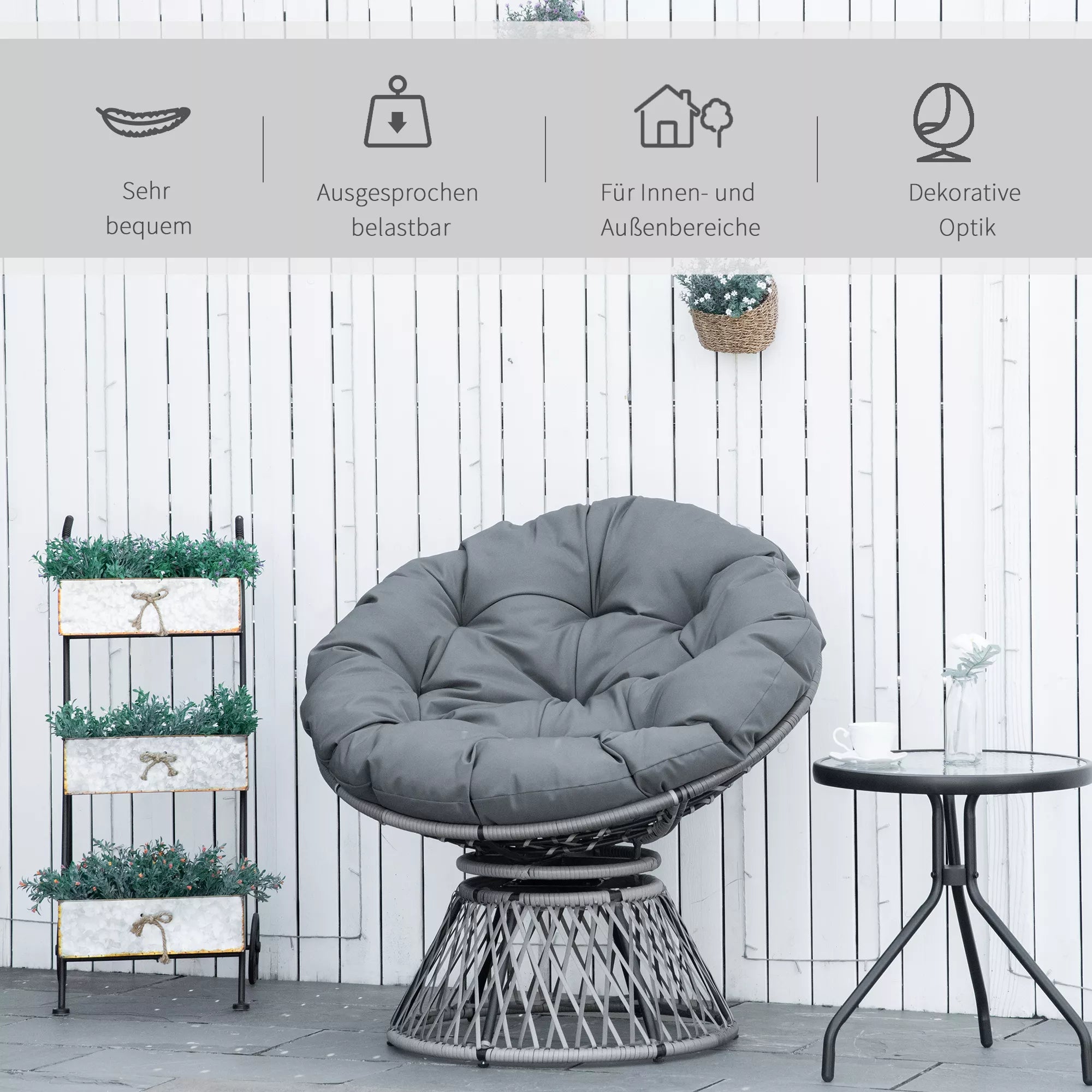 Papasano kėdė su pagalve, besisukanti 360°, pilka