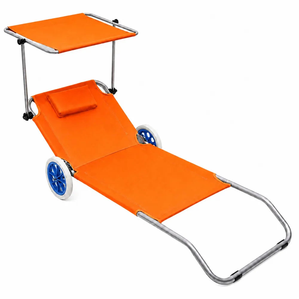 Paplūdimio gultas su ratukais ir stogeliu, 54 × 15 × 109 cm, oranžinis