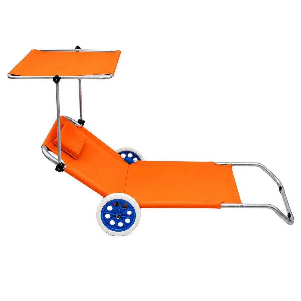 Paplūdimio gultas su ratukais ir stogeliu, 54 × 15 × 109 cm, oranžinis