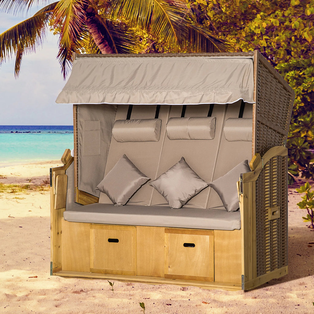 Paplūdimio krėslas 3 vietų su reguliuojama atlošu 150 cm natūralus