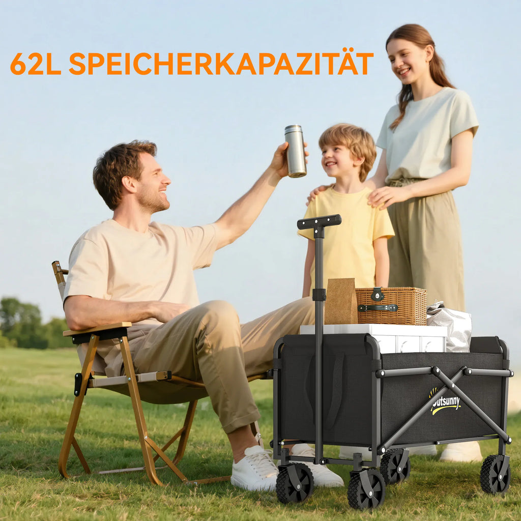 Paplūdimio sodo vežimėlis sulankstomas, iki 60 kg, su reguliuojama rankena, juodas