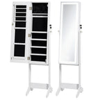 Papuošalų spintelė su viso ūgio veidrodžiu ir LED apšvietimu, 149 cm, balta