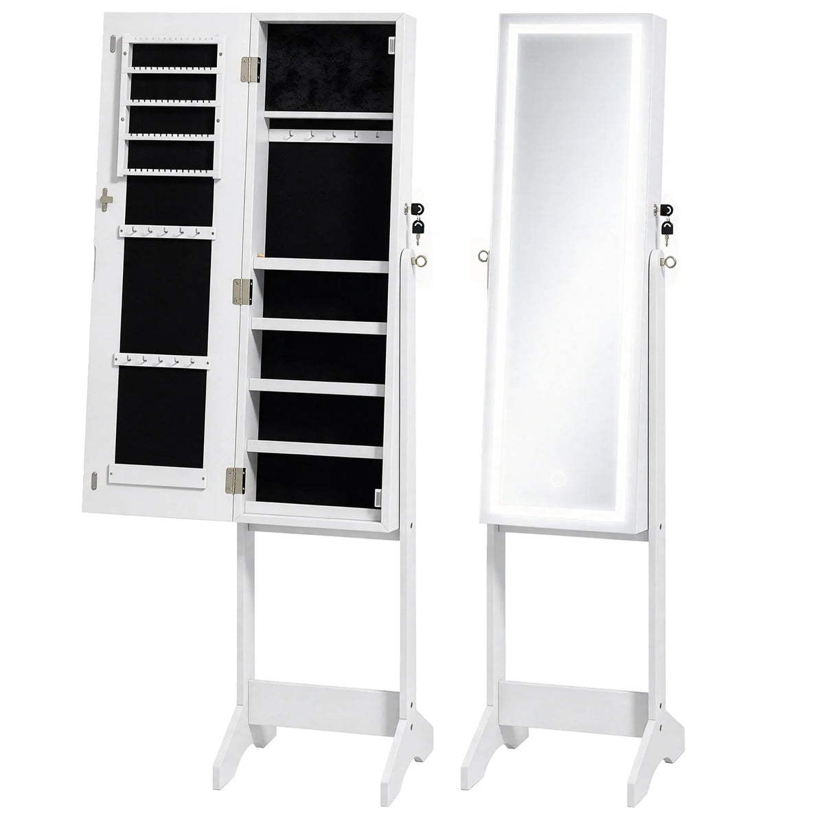 Papuošalų spintelė su viso ūgio veidrodžiu ir LED apšvietimu, 149 cm, balta
