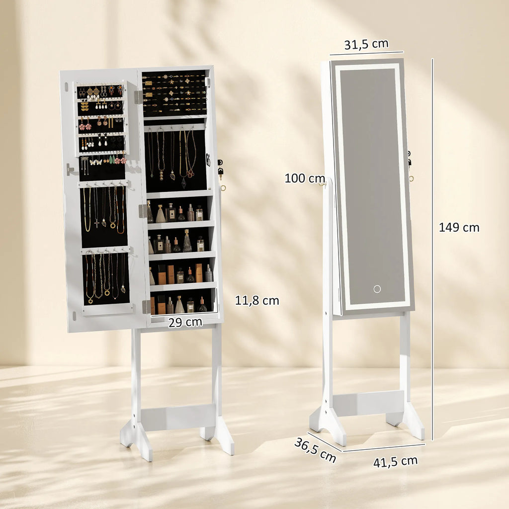 Matmenų schema: veidrodinė papuošalų spintelė, aukštis 149 cm, plotis 41,5 cm