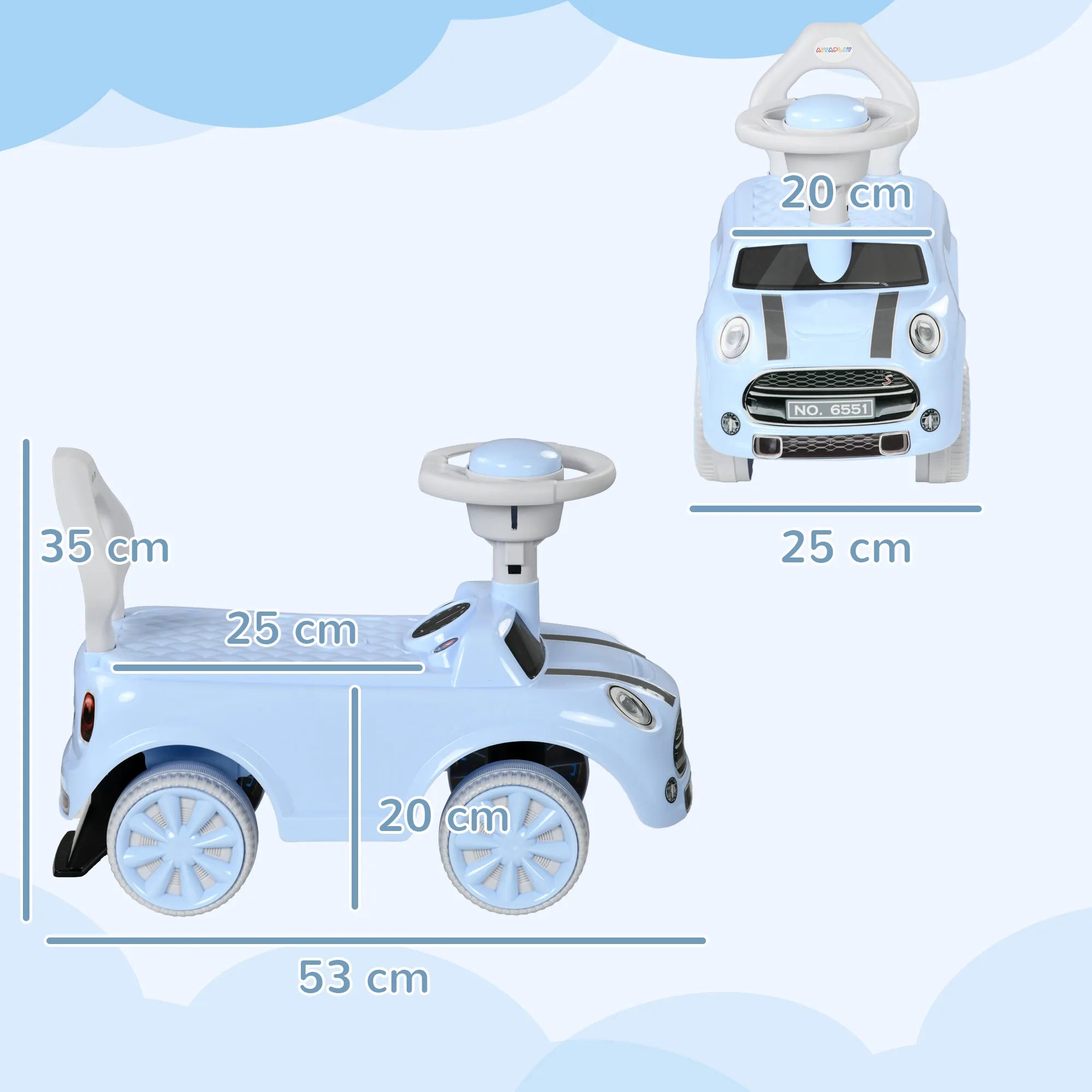 Paspiriamas automobilis vaikams nuo 18 mėn., iki 25 kg, šviesiai mėlynas