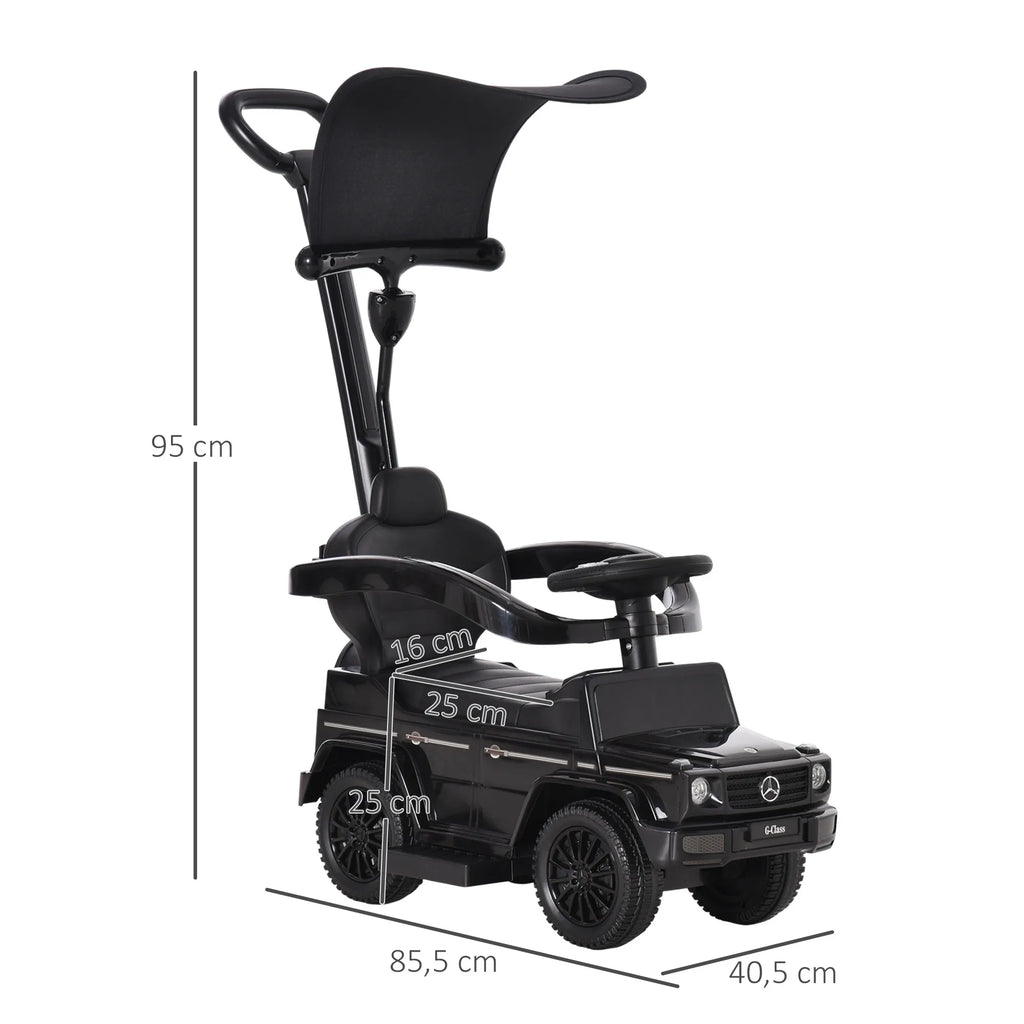 Paspirtukas automobilis Mercedes-Benz G350 su stūmimo rankena, 3-in-1, juodas, iki 25 kg