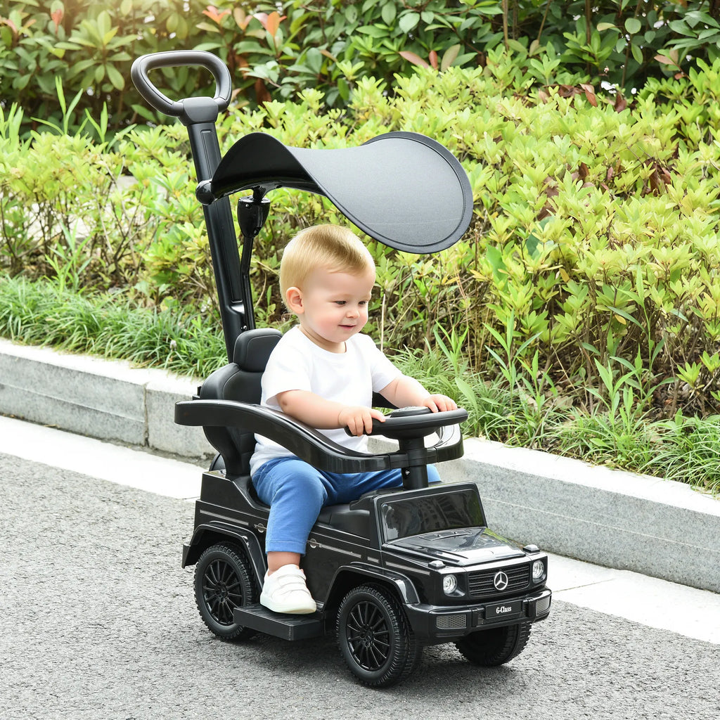 Paspirtukas automobilis Mercedes-Benz G350 su stūmimo rankena, 3-in-1, juodas, iki 25 kg