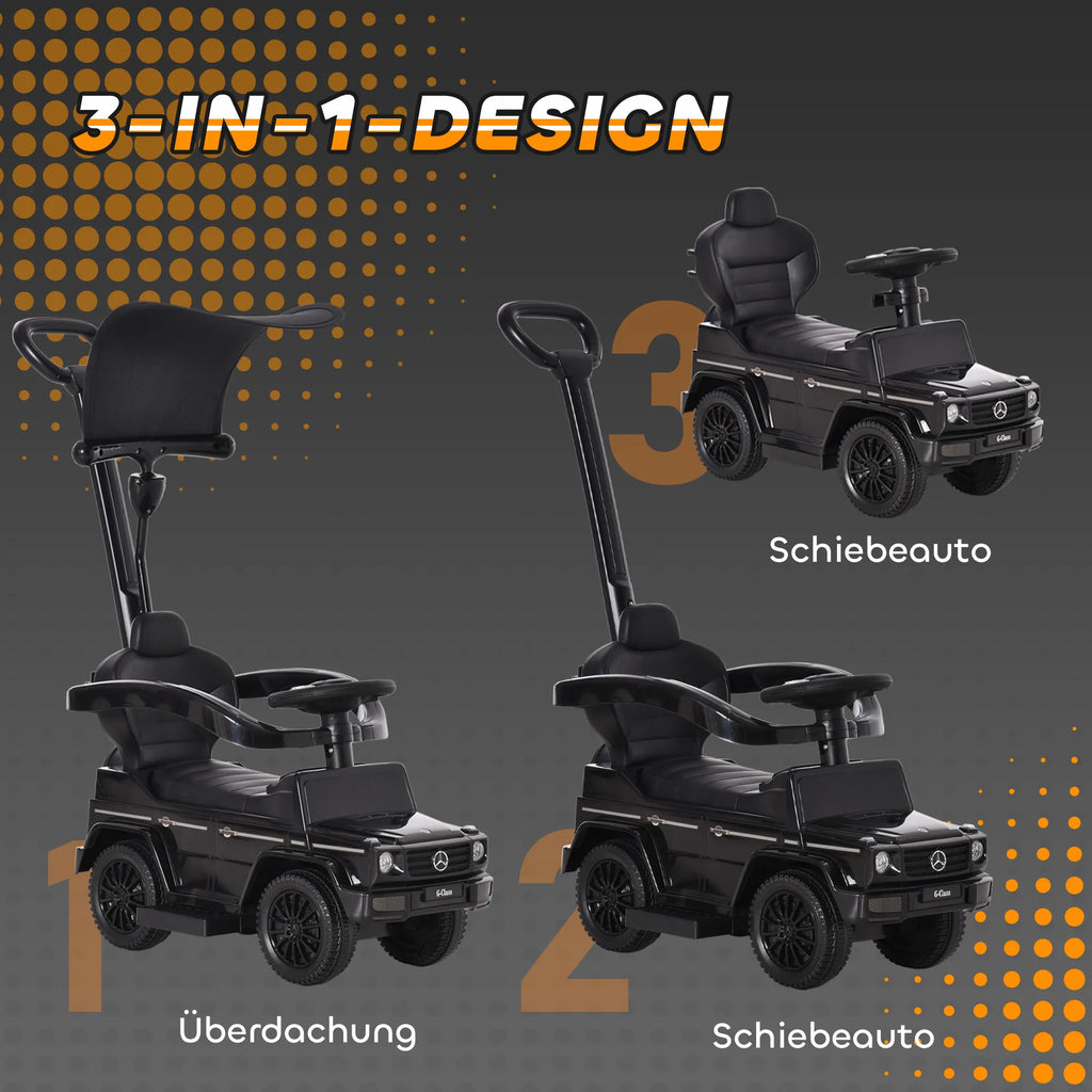 Paspirtukas automobilis Mercedes-Benz G350 su stūmimo rankena, 3-in-1, juodas, iki 25 kg