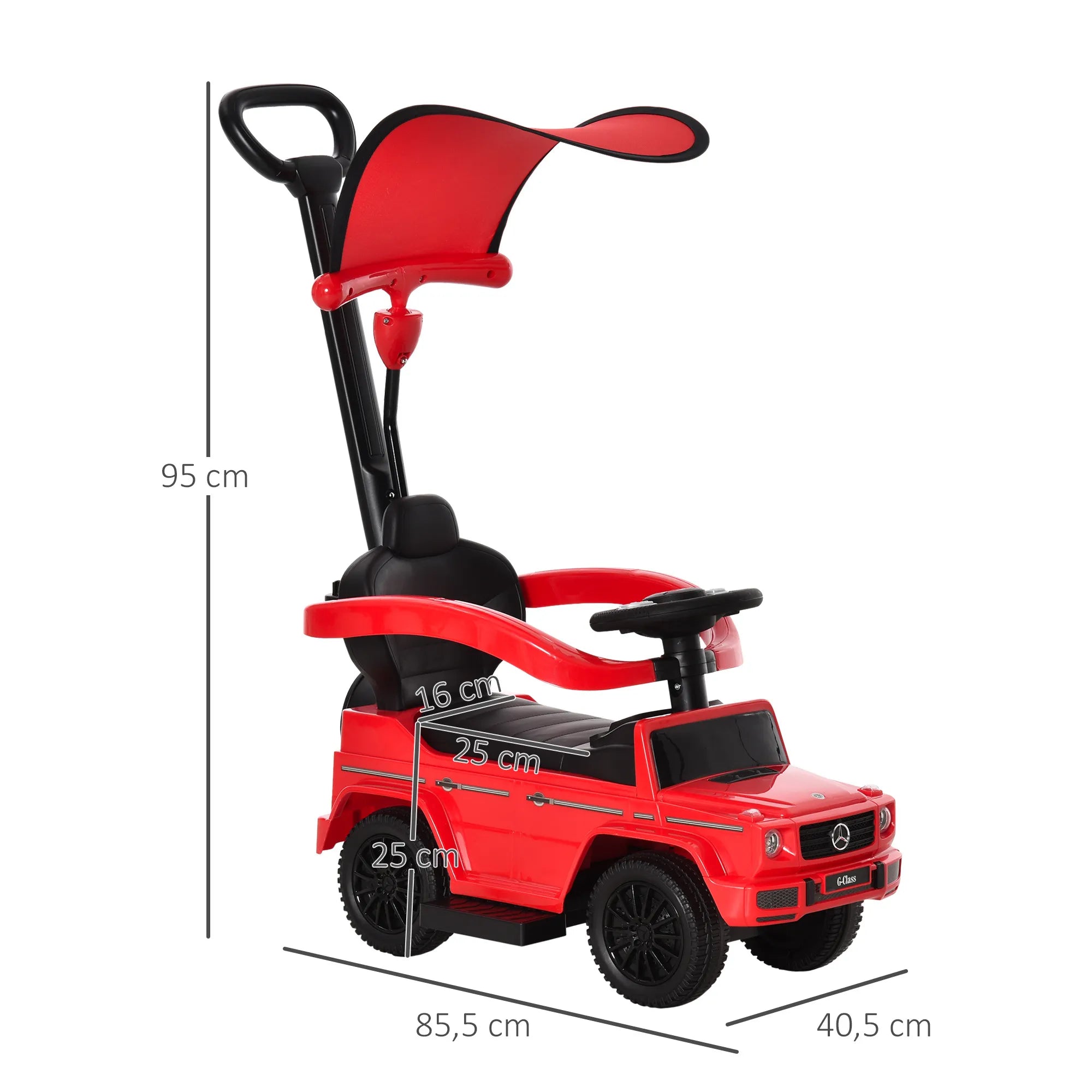 Paspirtukas Mercedes-Benz G350 su stūmimo rankena 3-in-1, iki 25 kg, raudonas